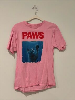 PAWS Pink Graphic Tee with Cat Photo
